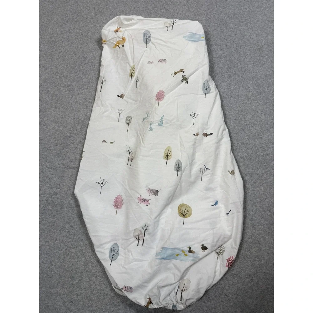 Pottery Barn Kids Organic Cotton Woodland Animal Crib Fitted Sheet White Multi